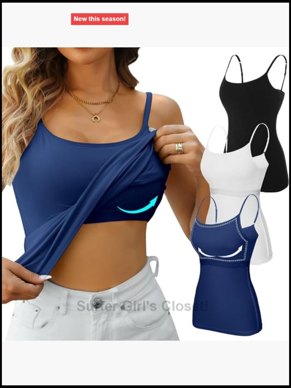 Women's Unpadded Tank Top 3 Pack Cotton Camis with Shelf Bra Scoop Neck